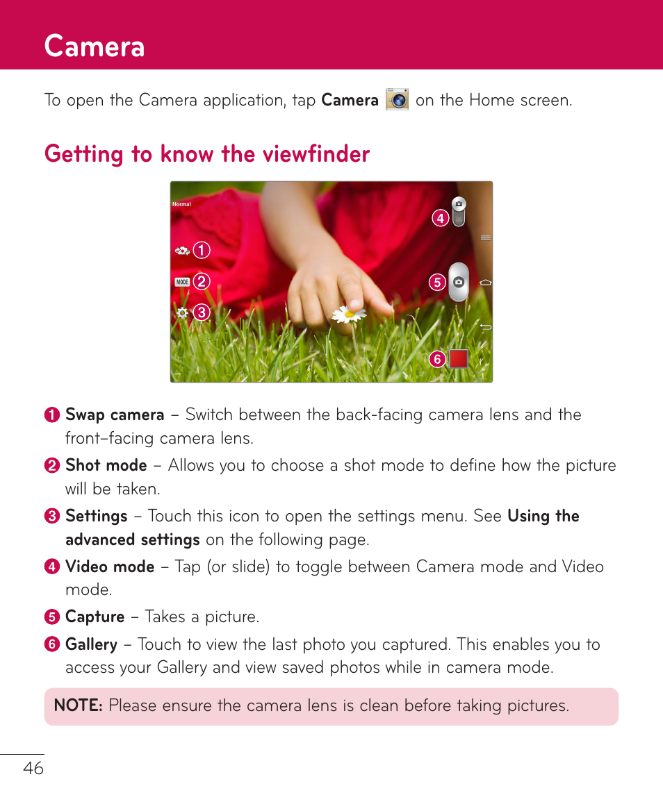 Camera, Getting to know the viewfinder | LG LGV500 User Manual | Page 48 / 138