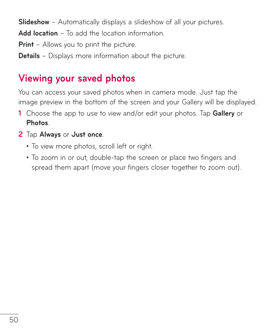 Viewing your saved photos | LG LGV500 User Manual | Page 52 / 138