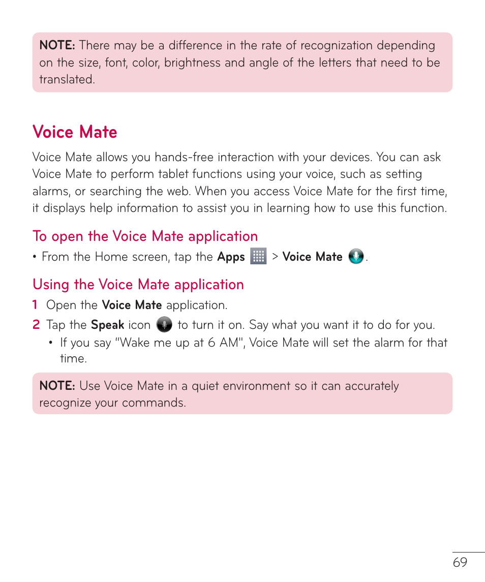 Voice mate, Using the voice mate application | LG LGV500 User Manual | Page 71 / 138