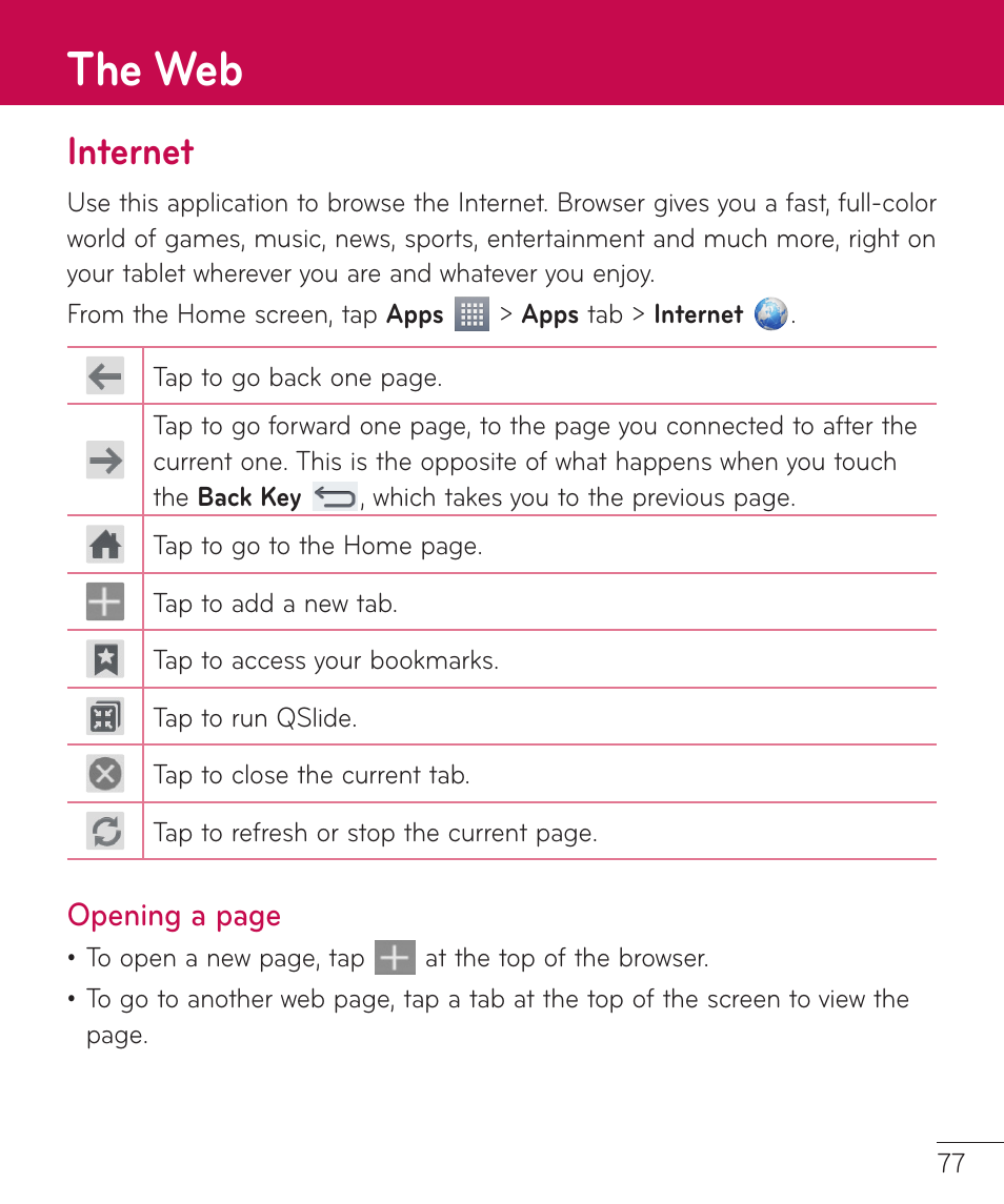 The web, Internet | LG LGV500 User Manual | Page 79 / 138