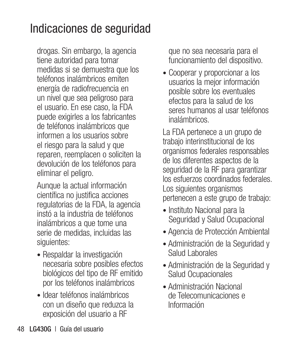 Indicaciones de seguridad | LG LG430G User Manual | Page 107 / 121
