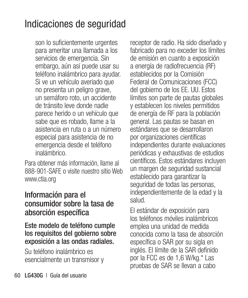 Indicaciones de seguridad | LG LG430G User Manual | Page 119 / 121