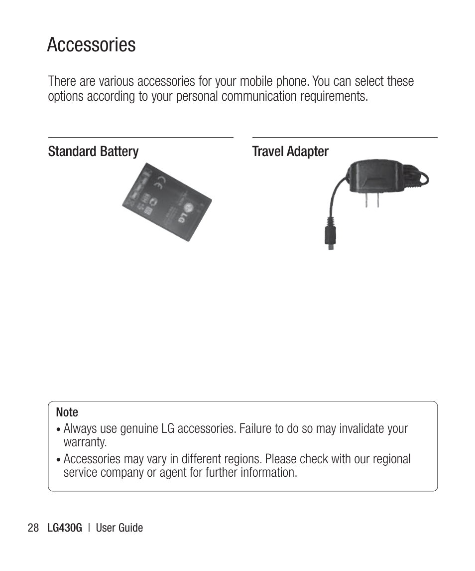 Accessories | LG LG430G User Manual | Page 30 / 121