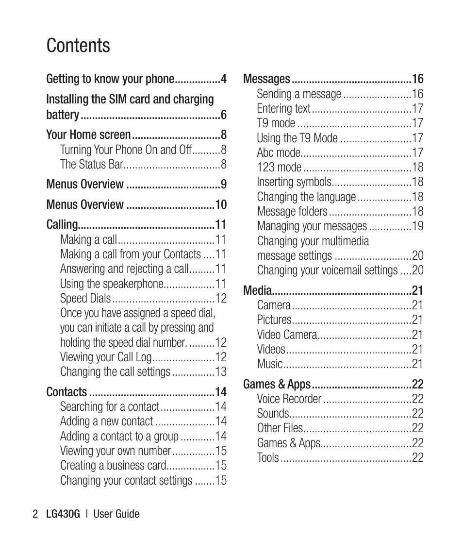 LG LG430G User Manual | Page 4 / 121