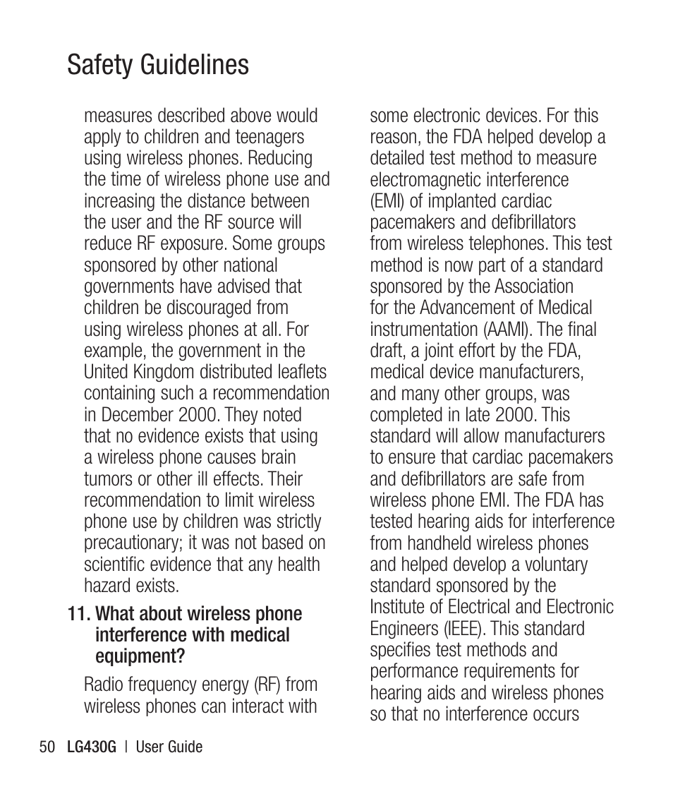 Safety guidelines | LG LG430G User Manual | Page 52 / 121