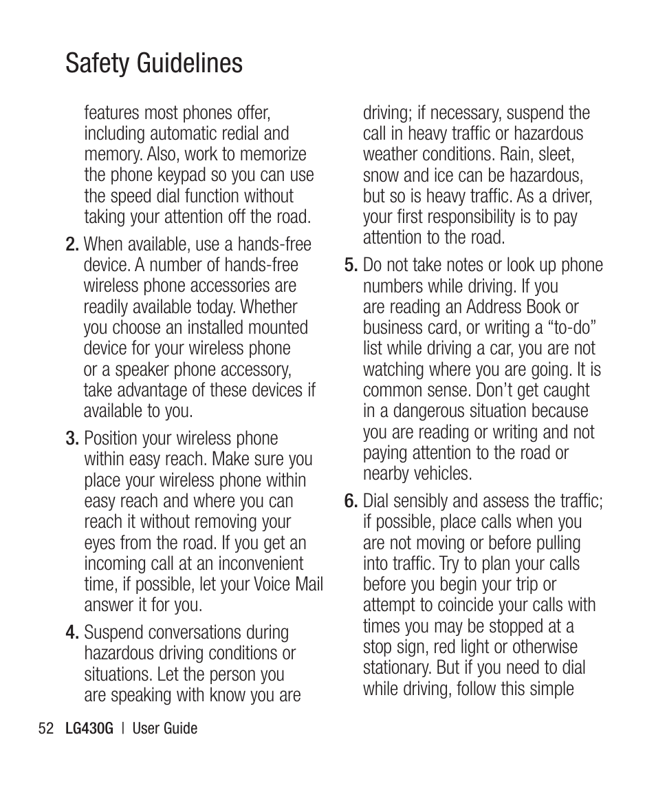 Safety guidelines | LG LG430G User Manual | Page 54 / 121