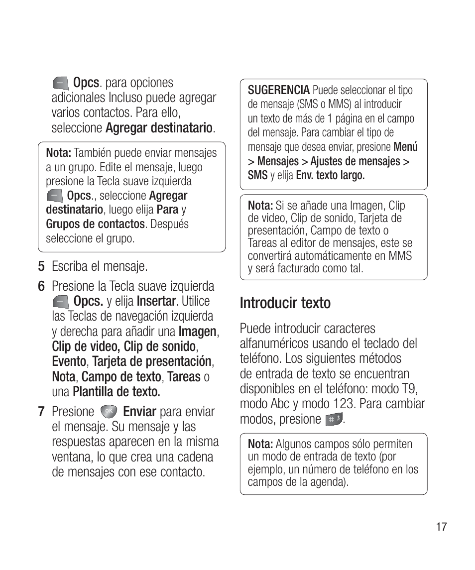 Introducir texto | LG LG430G User Manual | Page 76 / 121