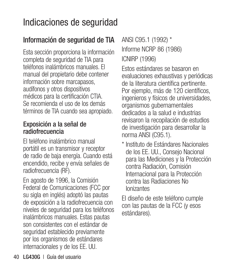 Indicaciones de seguridad | LG LG430G User Manual | Page 99 / 121
