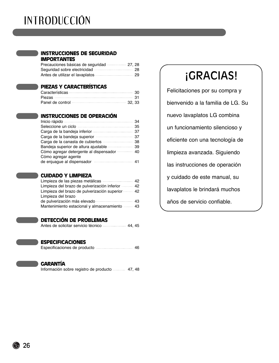 I n t roducción, Gracias | LG LDF6920BB User Manual | Page 26 / 72