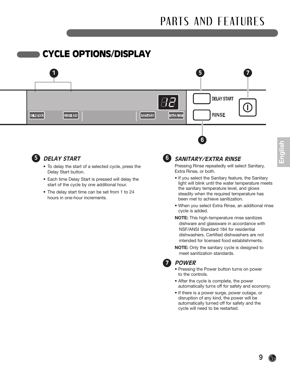 Cycle options/display, English | LG LDF6920BB User Manual | Page 9 / 72