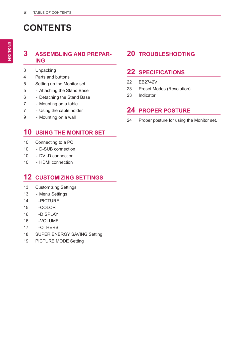 LG EB2742V-BN User Manual | Page 3 / 26