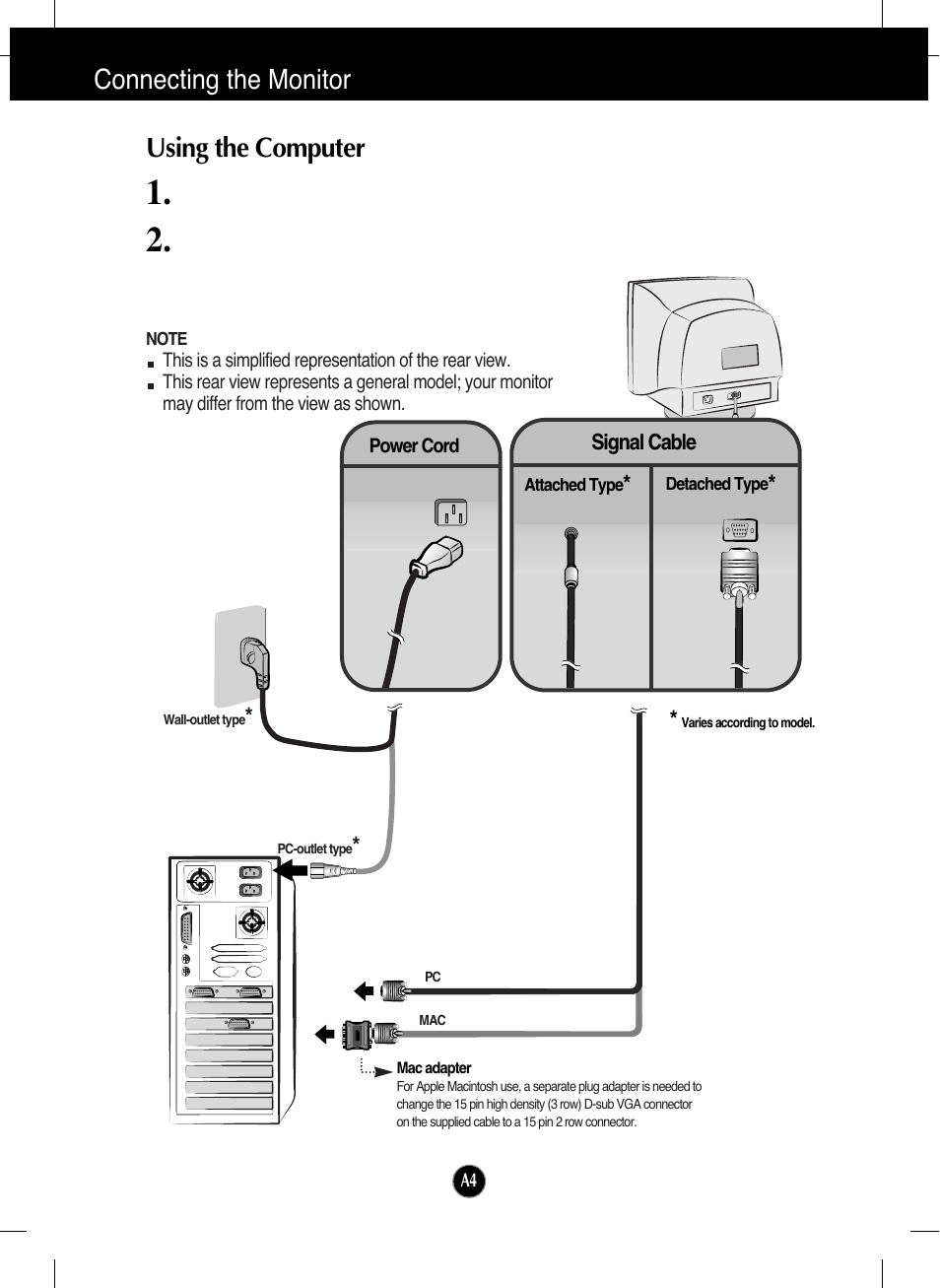 Using the computer, Connecting the monitor using the computer | LG T730SHMK User Manual | Page 5 / 18