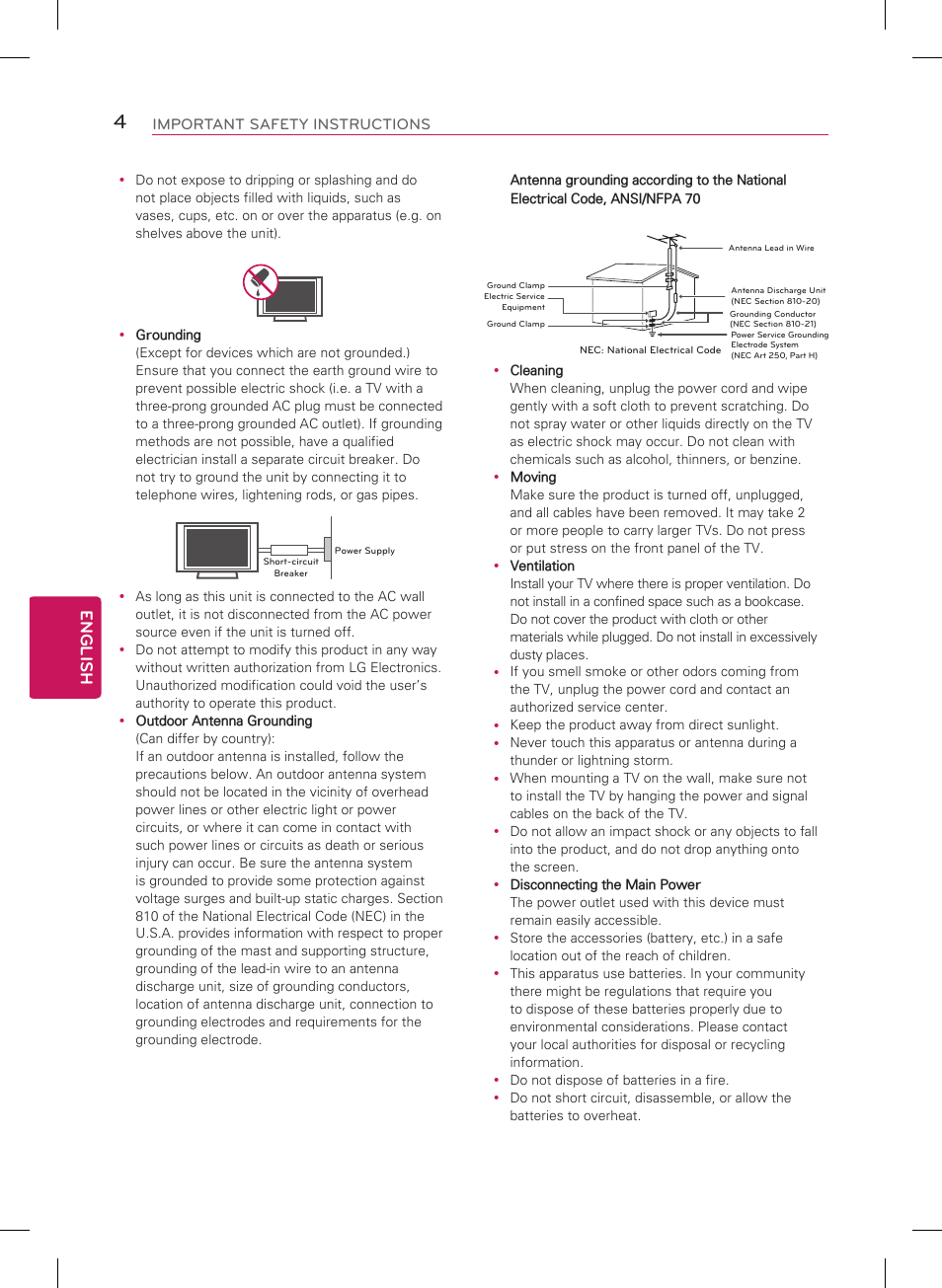 English, Short-circuit breaker power supply | LG 39LB5800 User Manual | Page 6 / 26