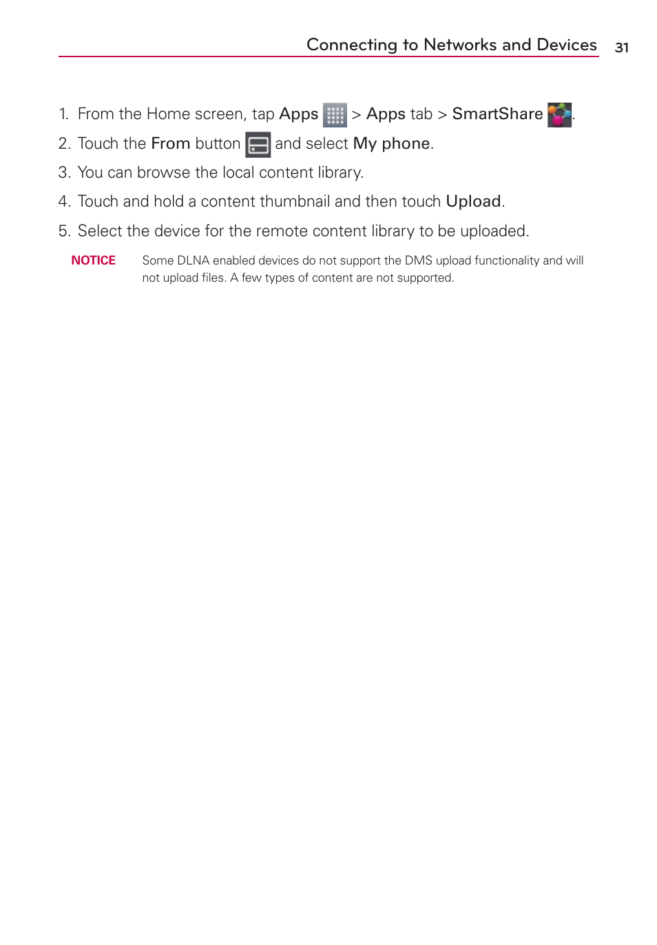Connecting to networks and devices | LG LGMS769 User Manual | Page 32 / 113