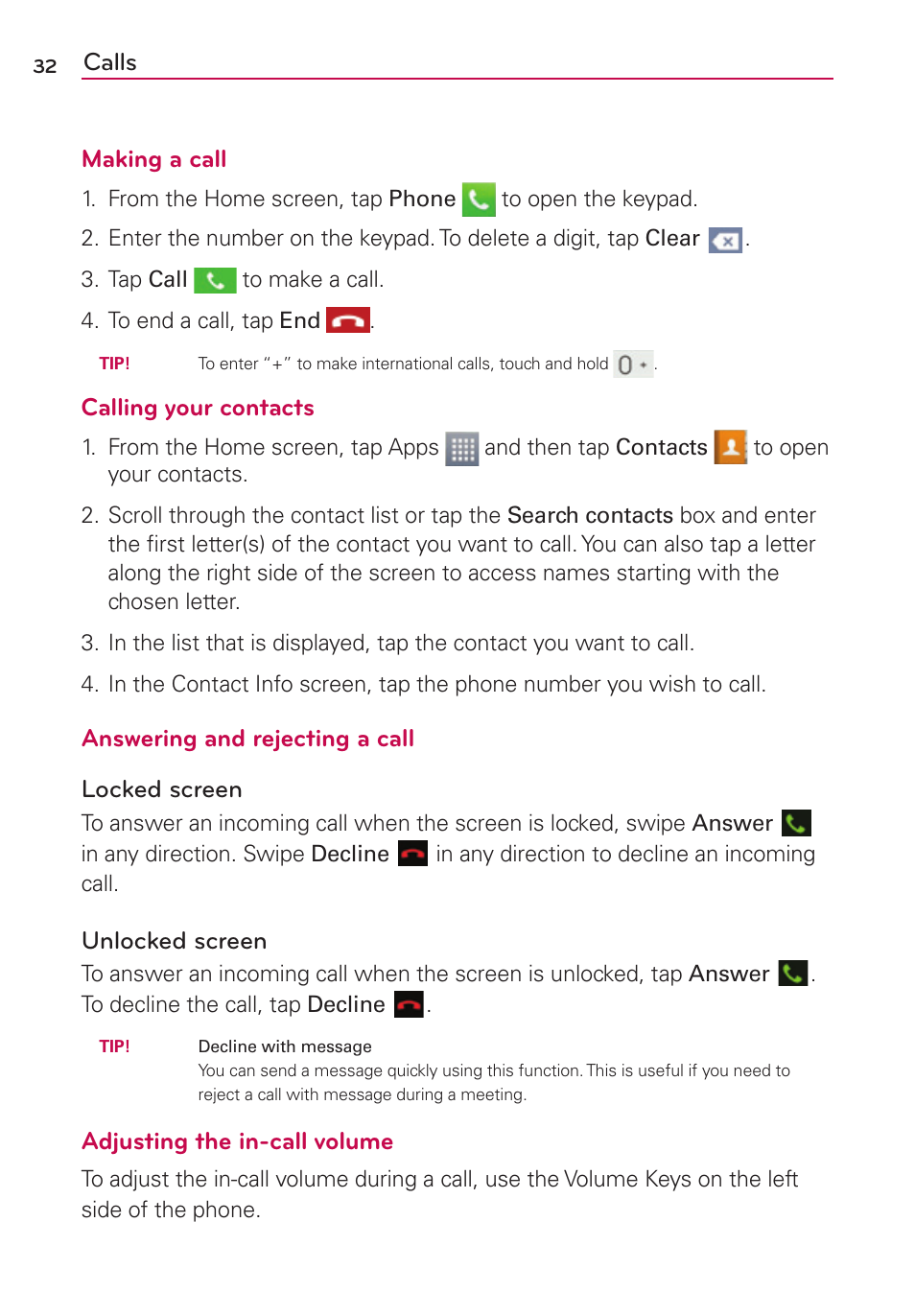 Calls | LG LGMS769 User Manual | Page 33 / 113