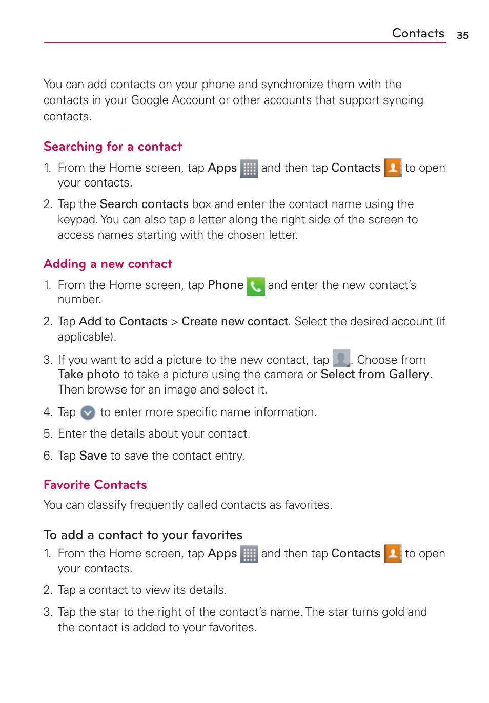 Contacts | LG LGMS769 User Manual | Page 36 / 113