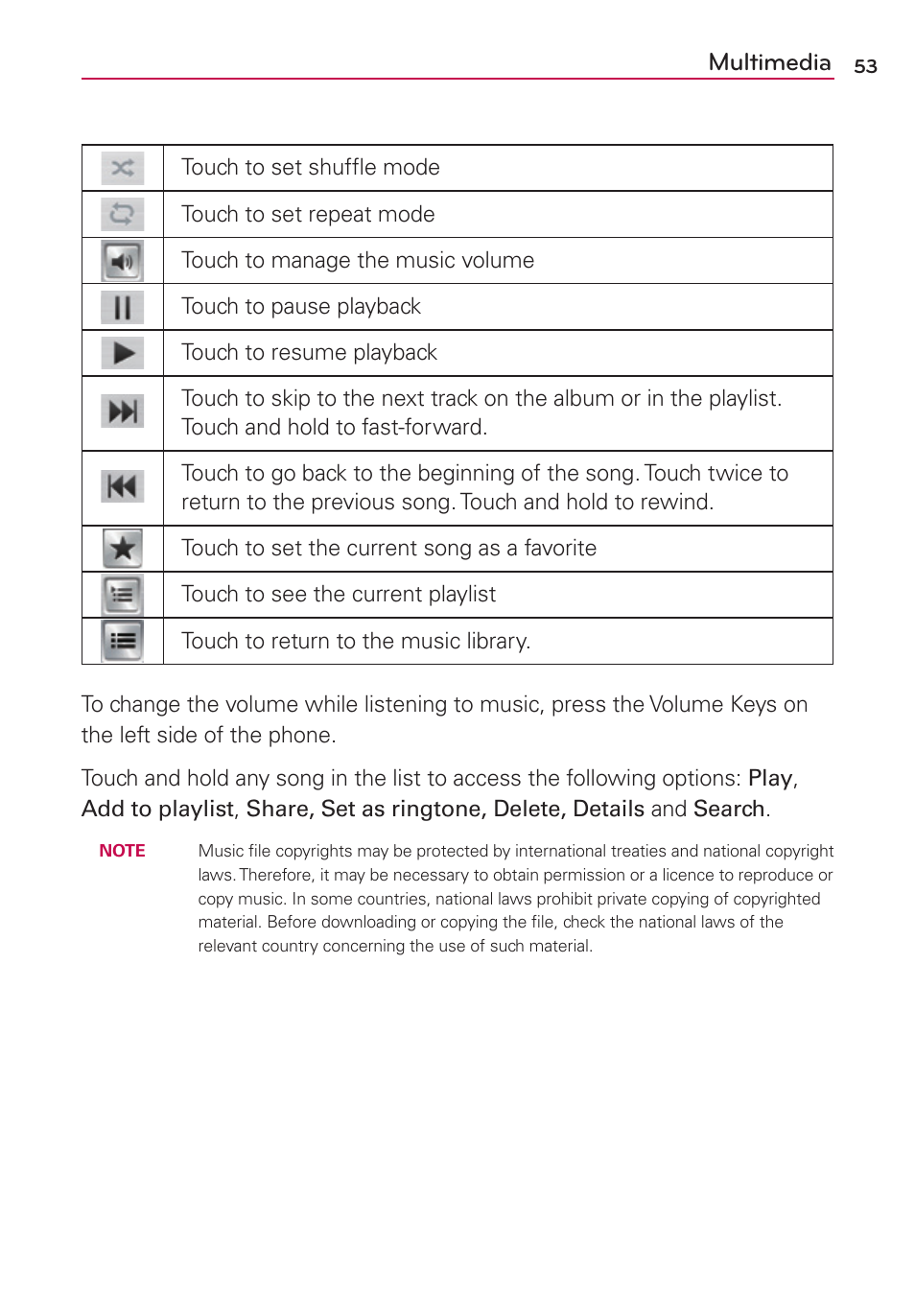 Multimedia | LG LGMS769 User Manual | Page 54 / 113
