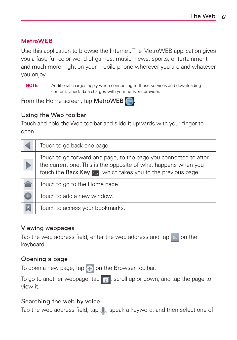 The web | LG LGMS769 User Manual | Page 62 / 113