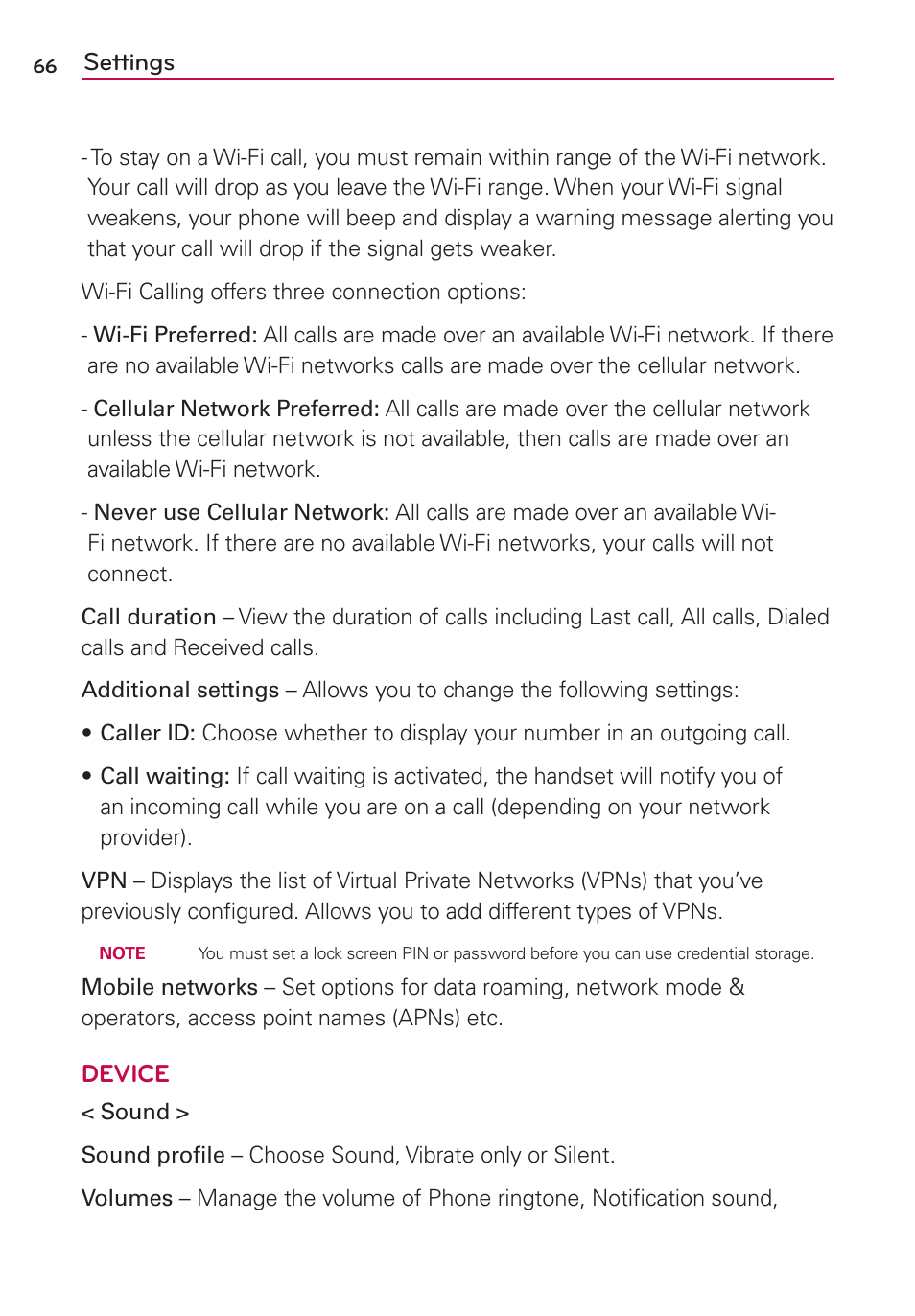 Settings, Device | LG LGMS769 User Manual | Page 67 / 113