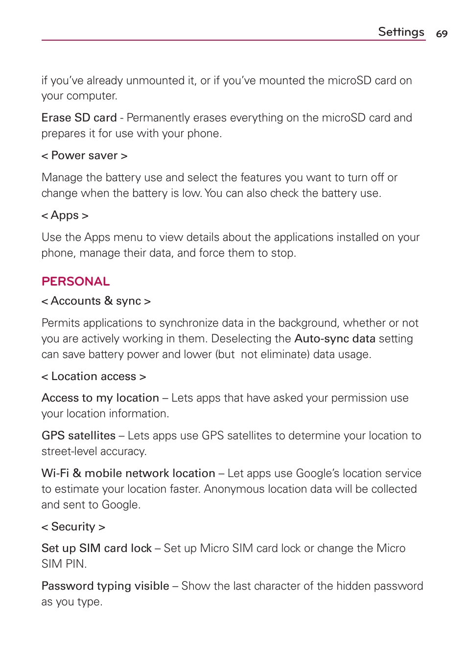 LG LGMS769 User Manual | Page 70 / 113