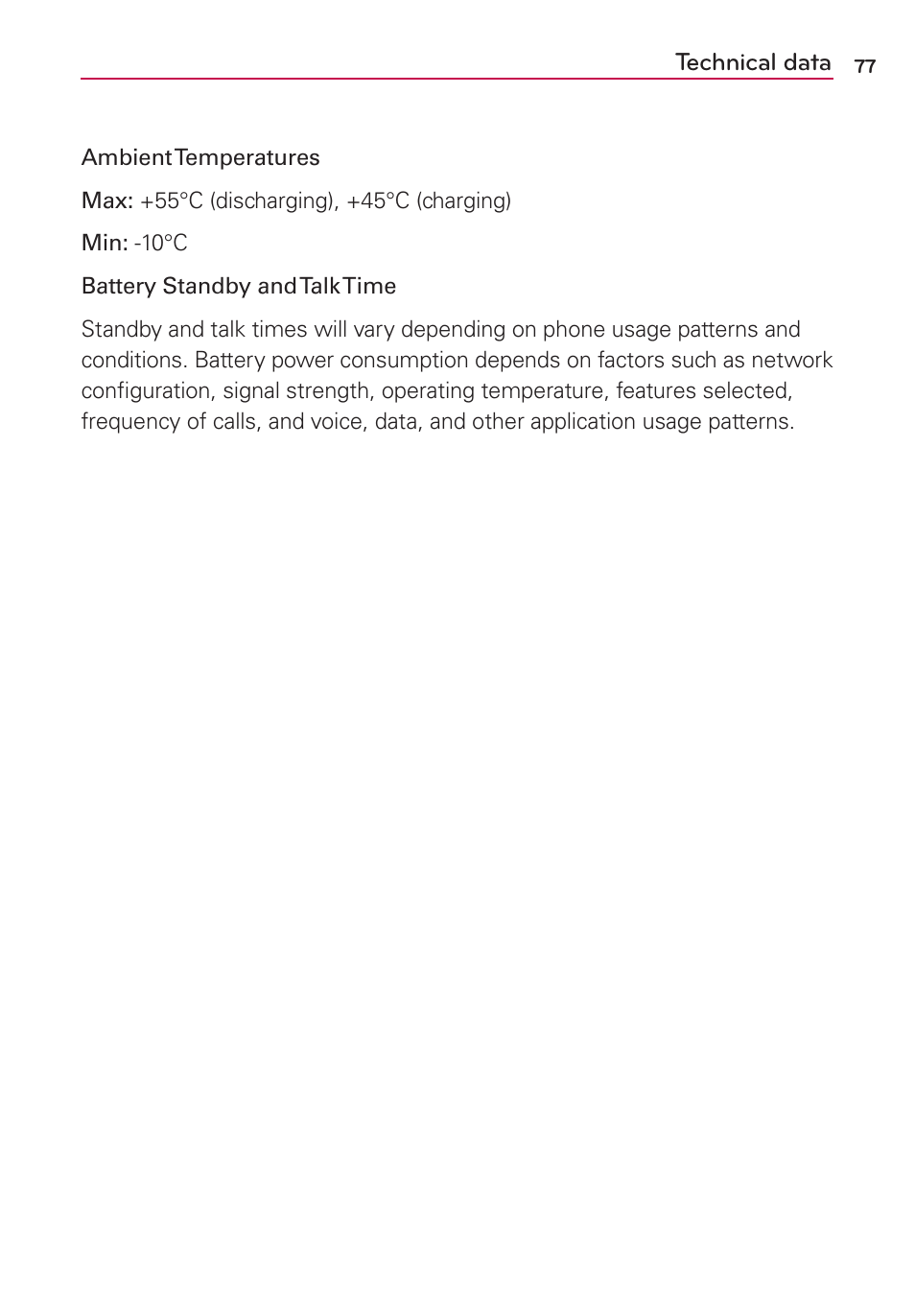 Technical data | LG LGMS769 User Manual | Page 78 / 113