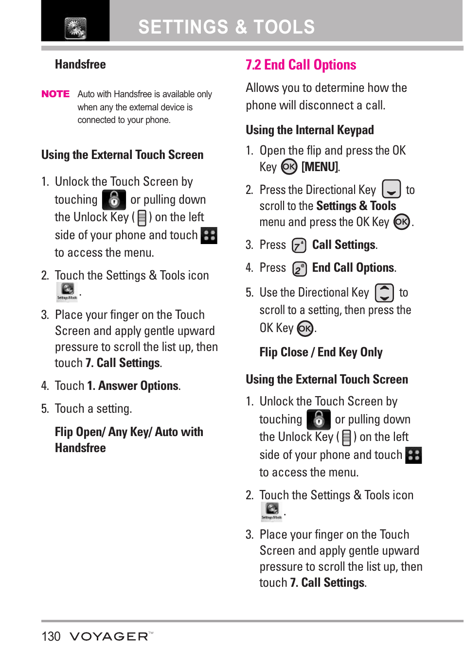 2 end call options, Settings & tools | LG LGVX10000S User Manual | Page 132 / 373