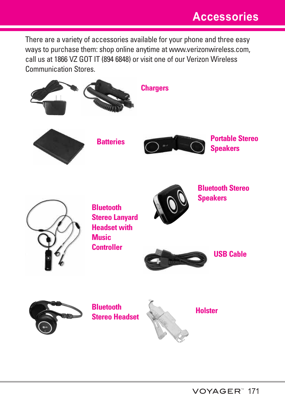 Accessories | LG LGVX10000S User Manual | Page 173 / 373