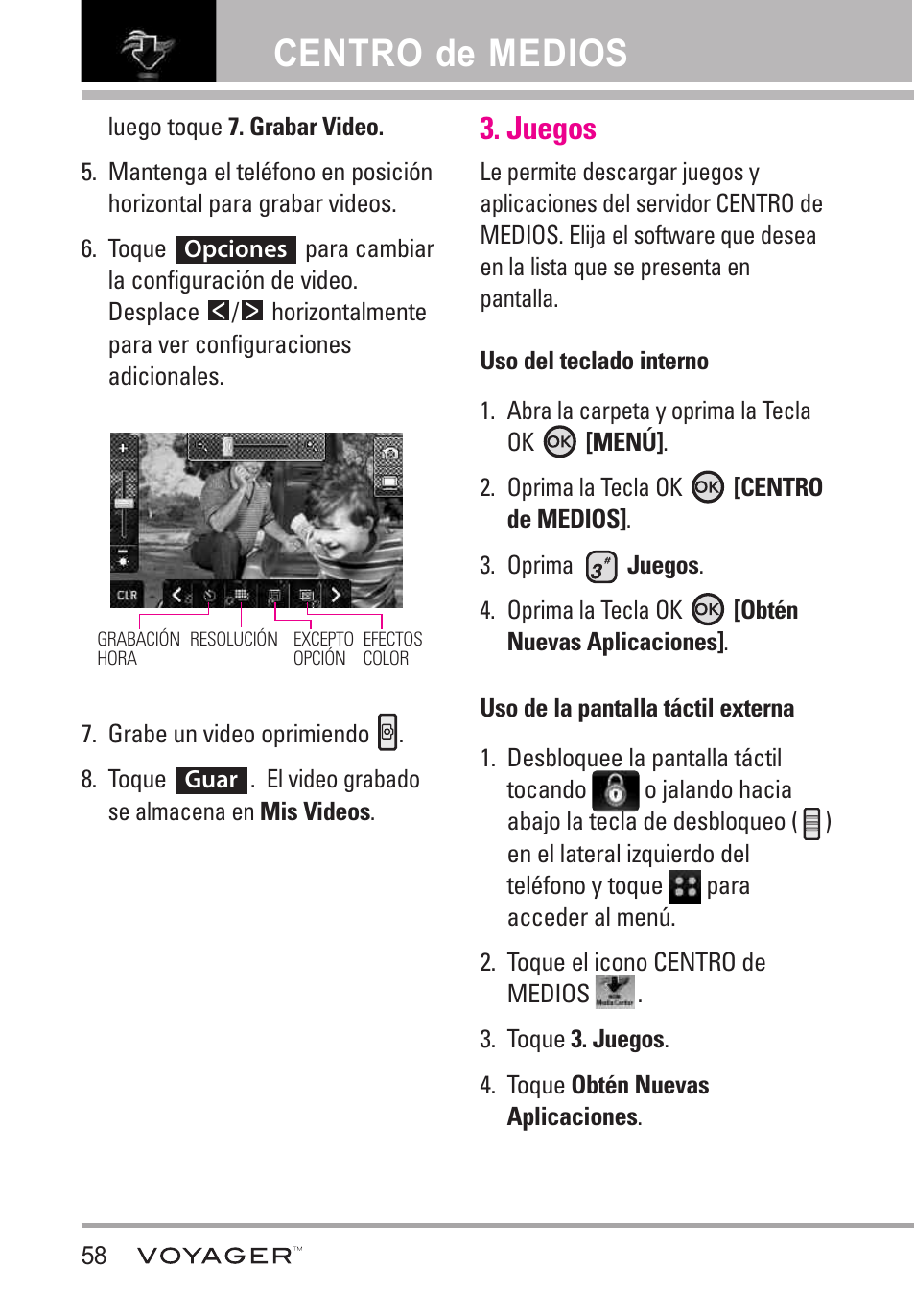 Juegos, Centro de medios | LG LGVX10000S User Manual | Page 240 / 373