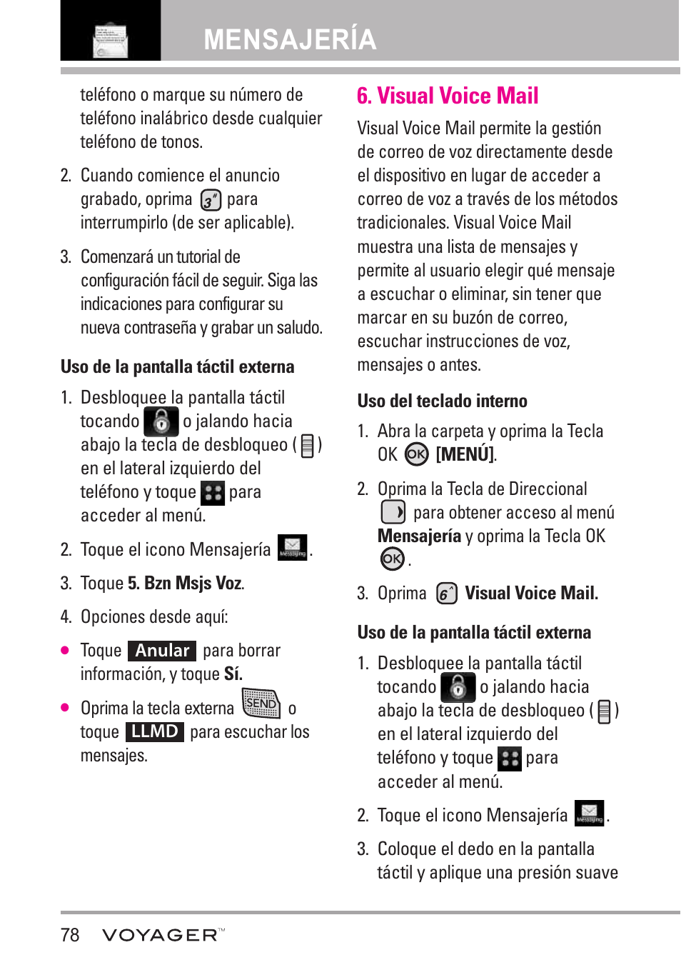 Visual voice mail, Mensajería | LG LGVX10000S User Manual | Page 260 / 373