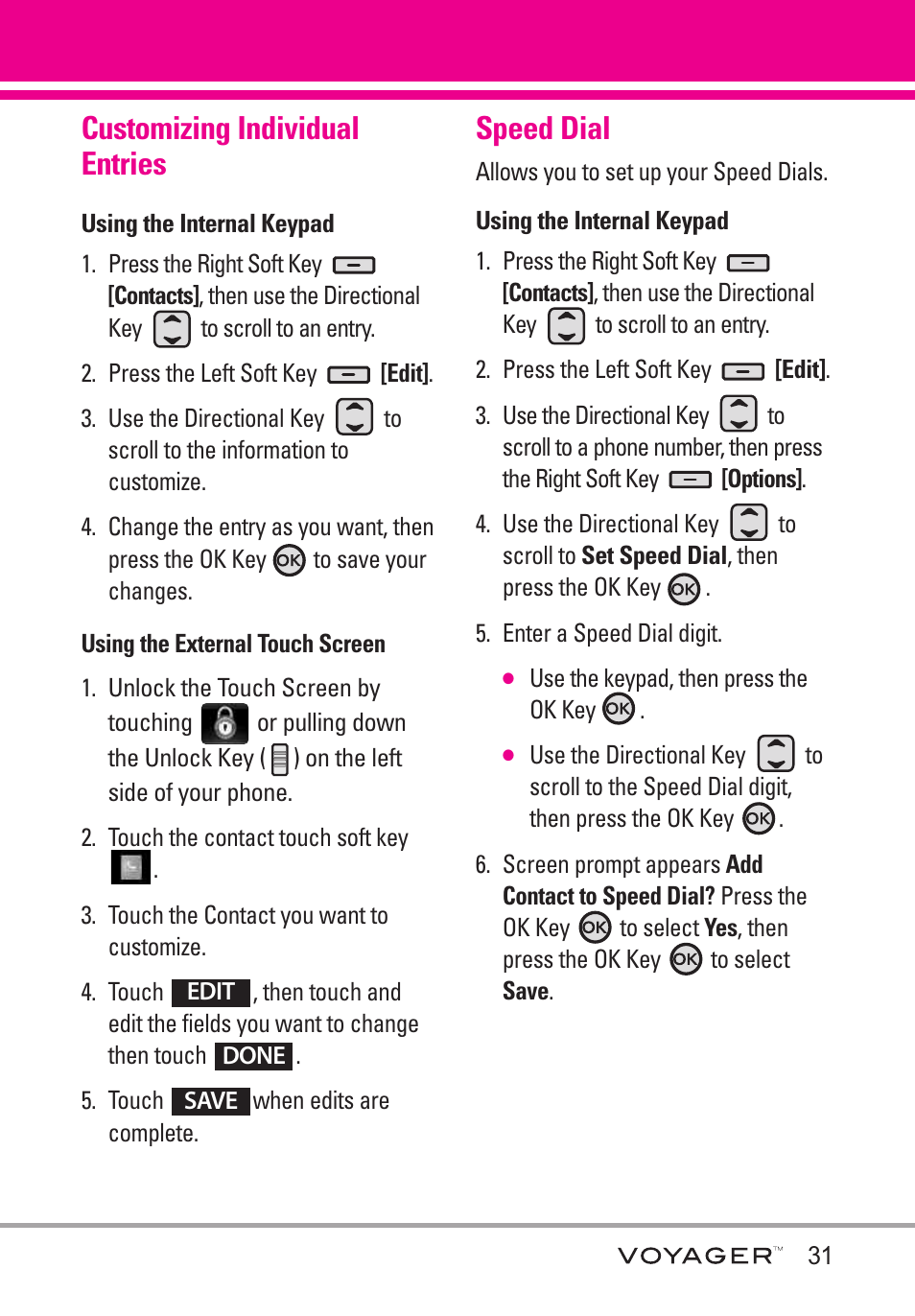 Customizing individual entries, Speed dial | LG LGVX10000S User Manual | Page 33 / 373