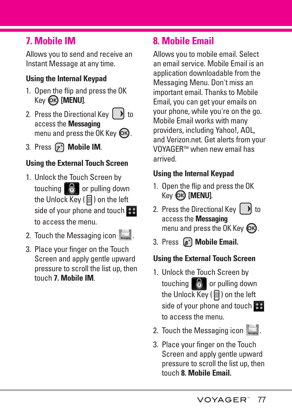 Mobile im, Mobile email | LG LGVX10000S User Manual | Page 79 / 373