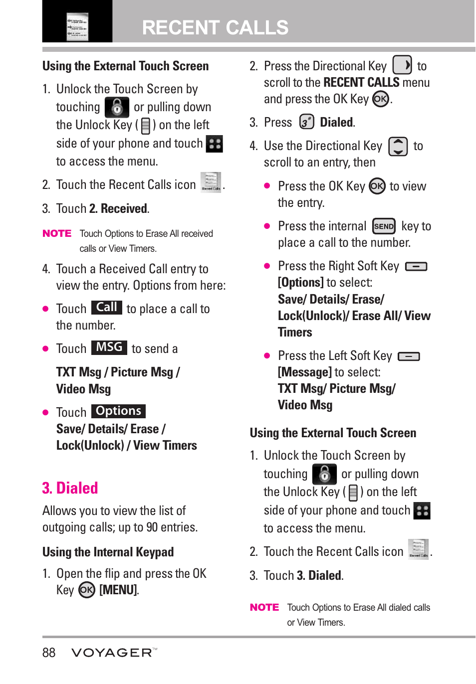 Dialed, Recent calls | LG LGVX10000S User Manual | Page 90 / 373