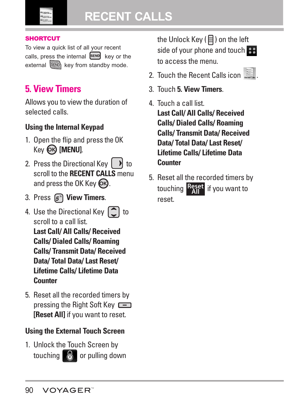 View timers, Recent calls | LG LGVX10000S User Manual | Page 92 / 373