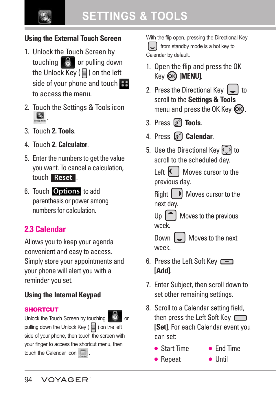 3 calendar, Settings & tools | LG LGVX10000S User Manual | Page 96 / 373