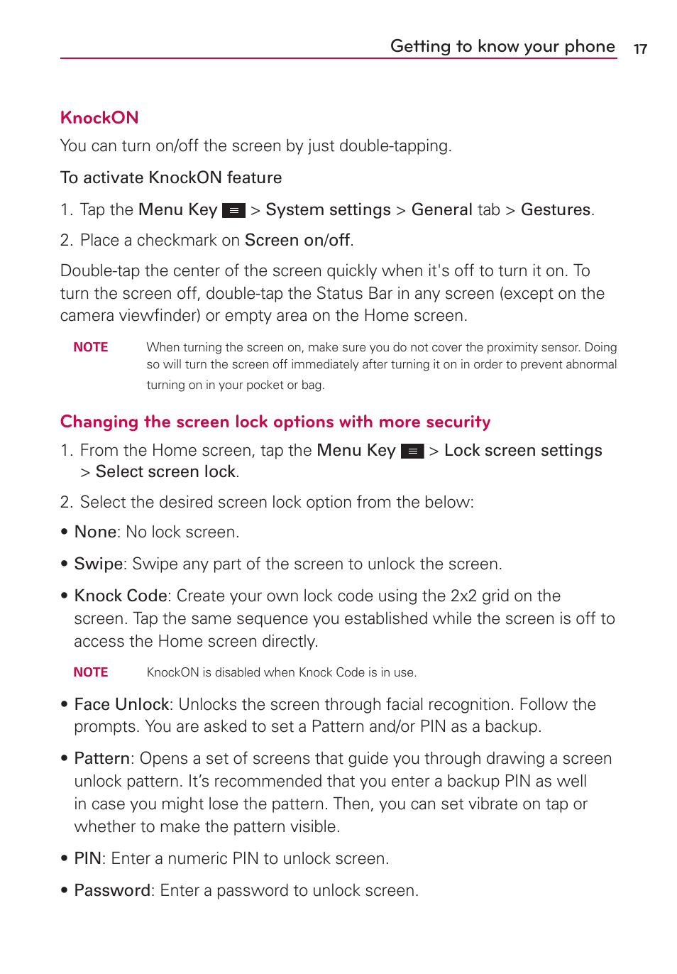 Getting to know your phone knockon | LG LGMS323 User Manual | Page 19 / 114