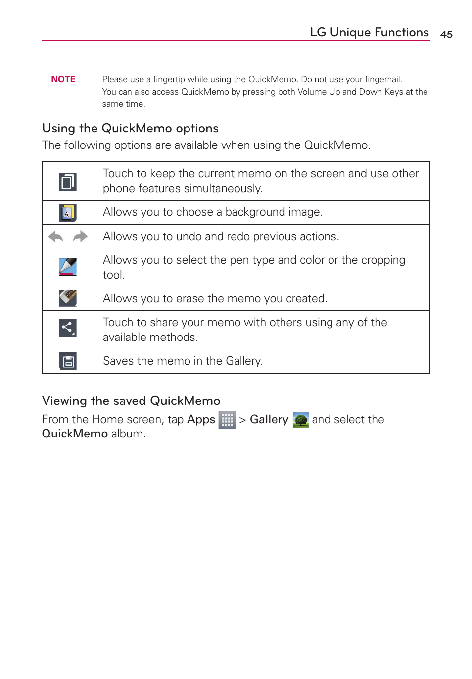 Lg unique functions | LG LGMS323 User Manual | Page 47 / 114