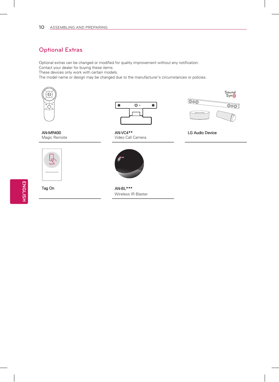 Optional extras | LG 60LN6150 User Manual | Page 10 / 48