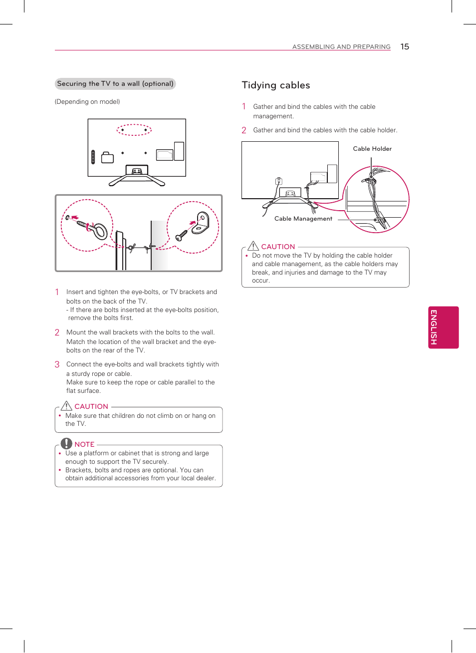 Tidying cables | LG 60LN6150 User Manual | Page 15 / 48