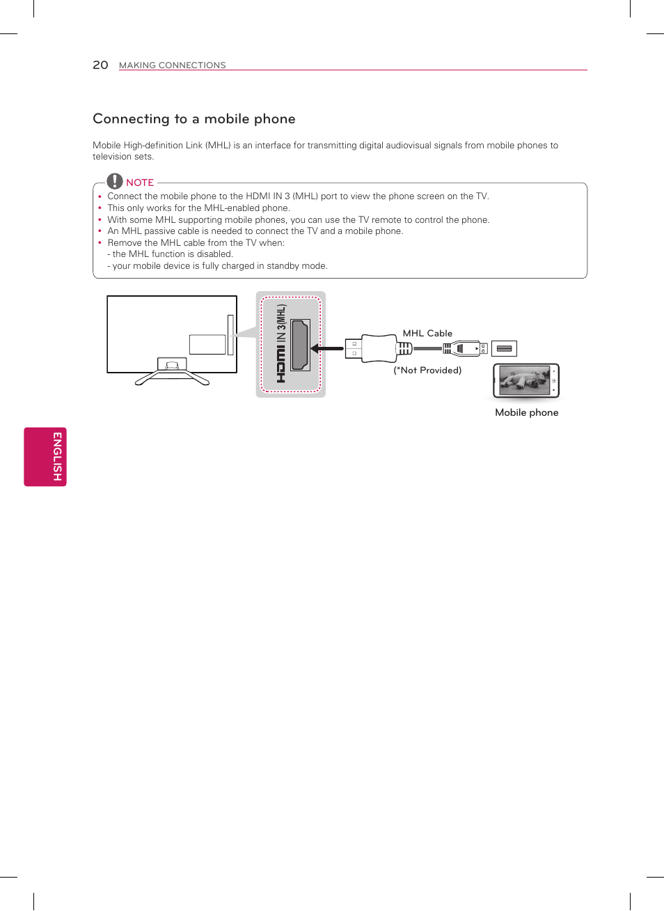 Connecting to a mobile phone | LG 60LN6150 User Manual | Page 20 / 48