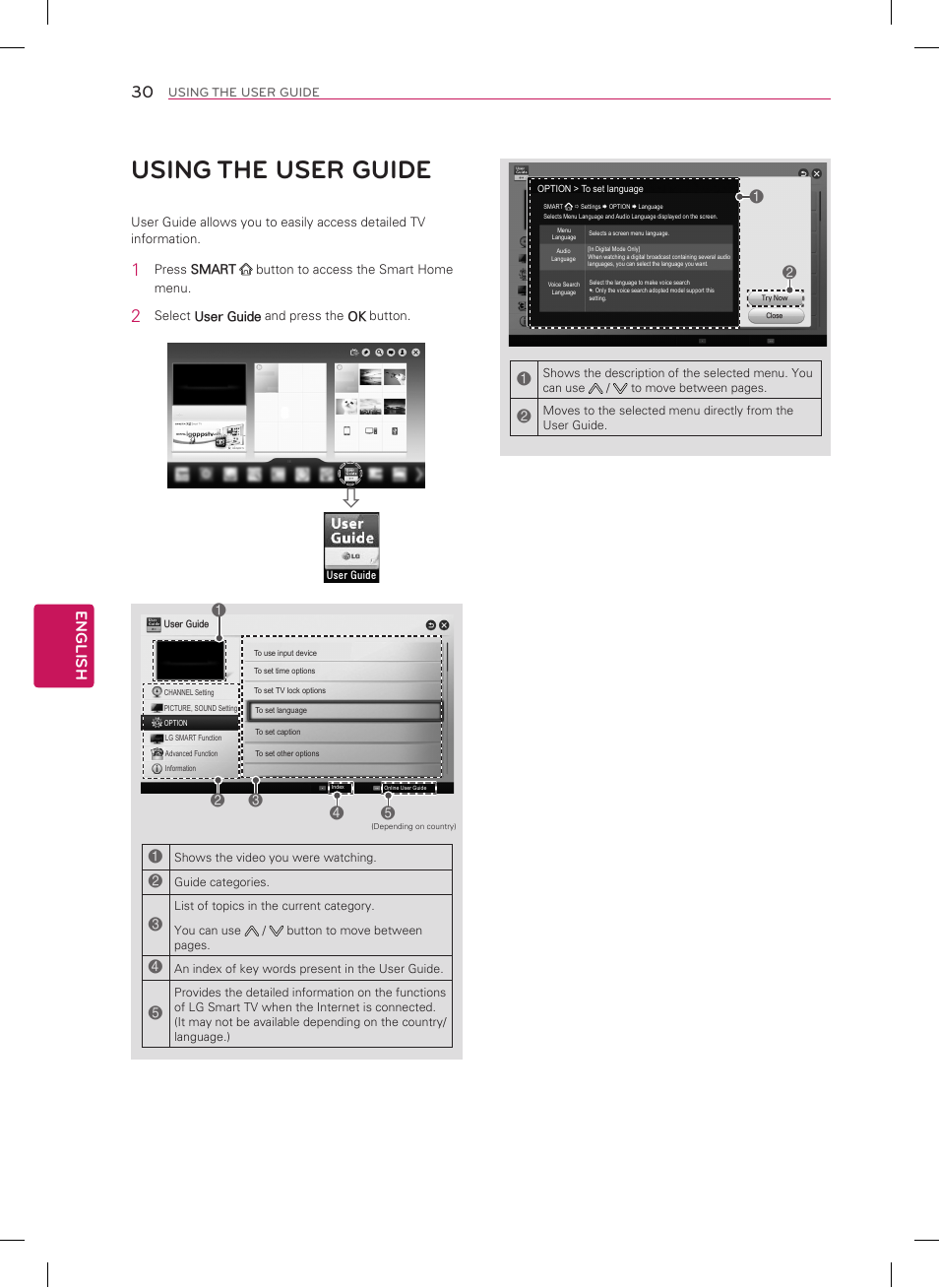 Using the user guide, English | LG 60LN6150 User Manual | Page 30 / 48