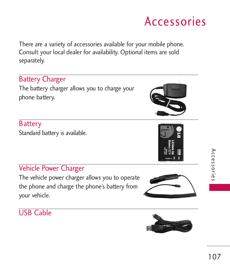 Accessories | LG UX310 User Manual | Page 109 / 238