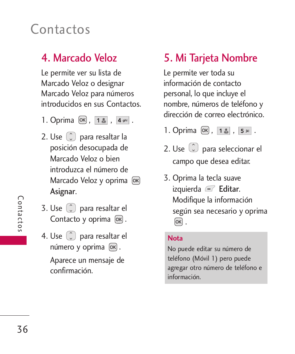 Marcado veloz, Mi tarjeta nombre, Contactos | LG UX310 User Manual | Page 152 / 238