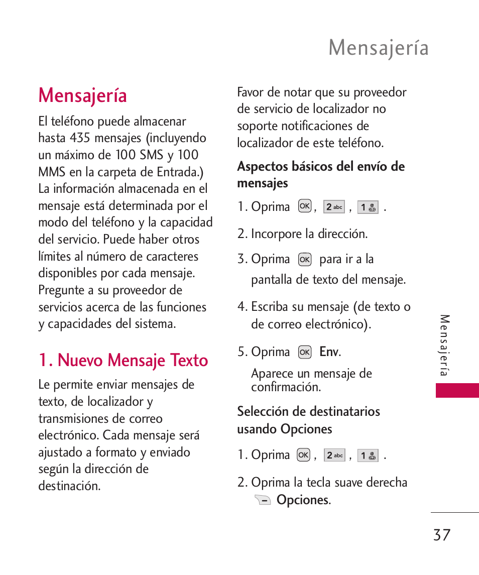 Mensajería, Nuevo mensaje texto | LG UX310 User Manual | Page 153 / 238