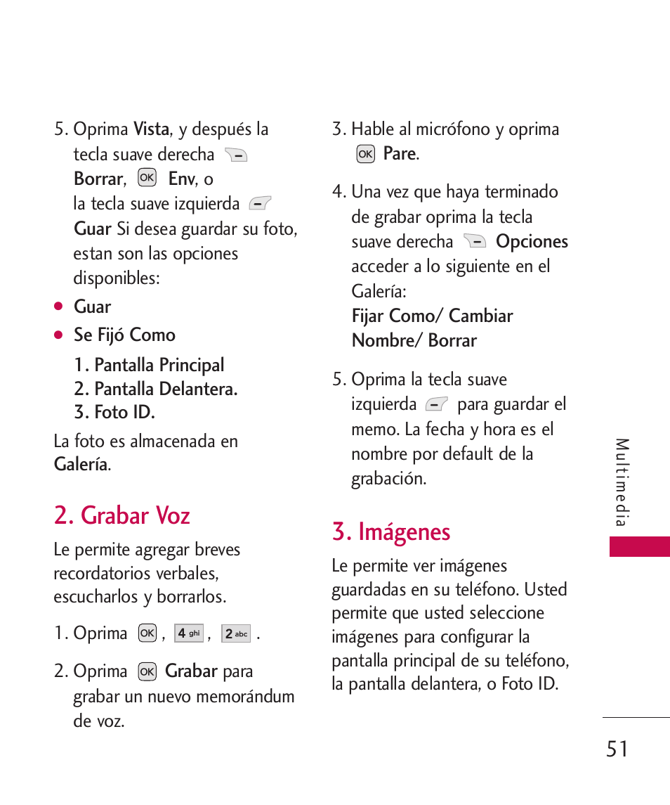 Grabar voz, Imágenes | LG UX310 User Manual | Page 167 / 238