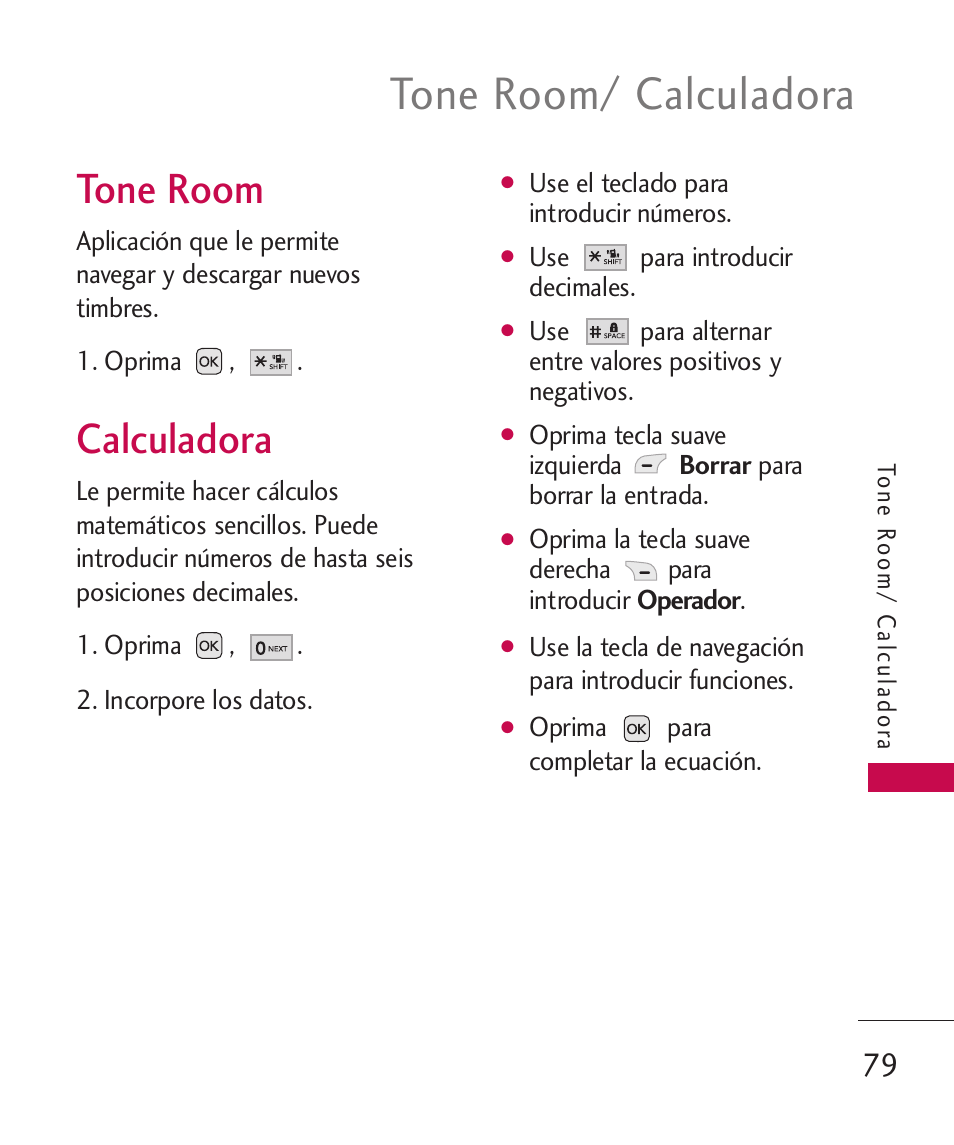 Tone room, Calculadora, Tone room/ calculadora | LG UX310 User Manual | Page 195 / 238