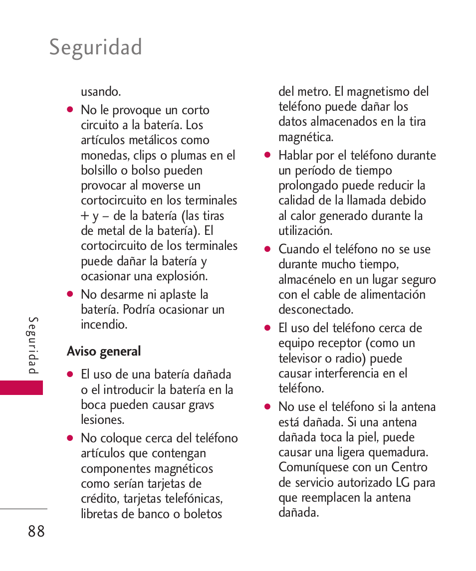 Aviso general, Seguridad | LG UX310 User Manual | Page 204 / 238