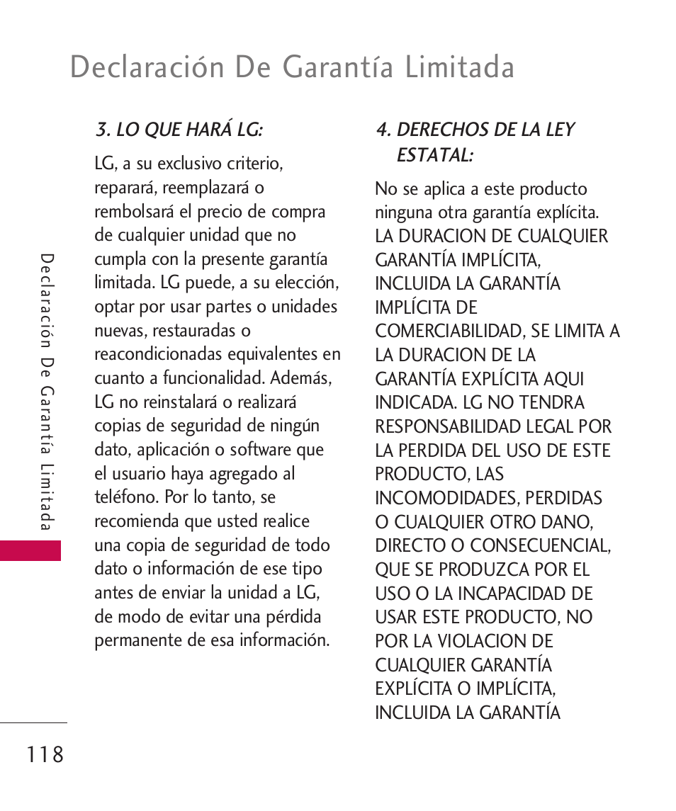 Declaración de garantía limitada | LG UX310 User Manual | Page 234 / 238