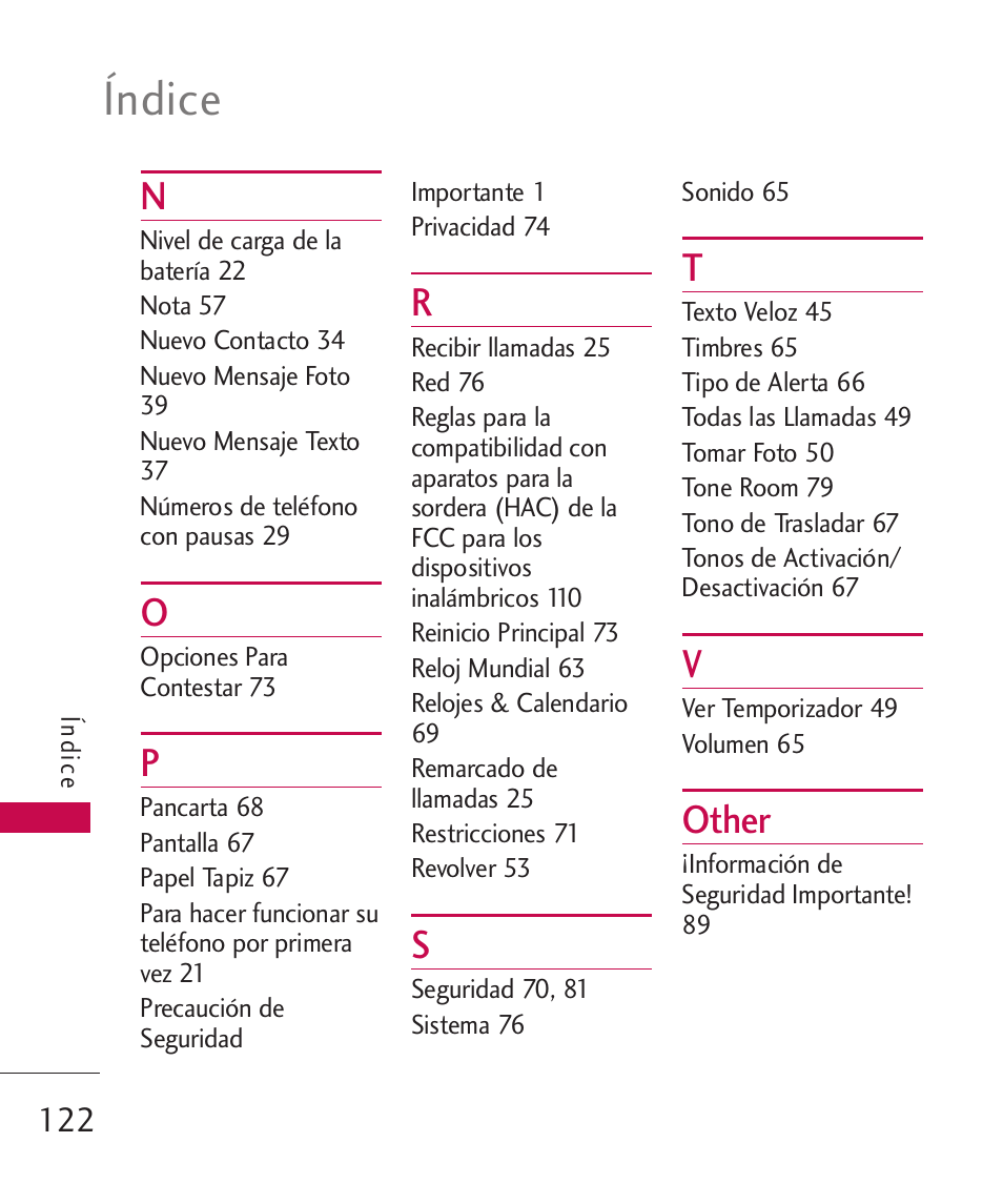 Índice, Other | LG UX310 User Manual | Page 238 / 238