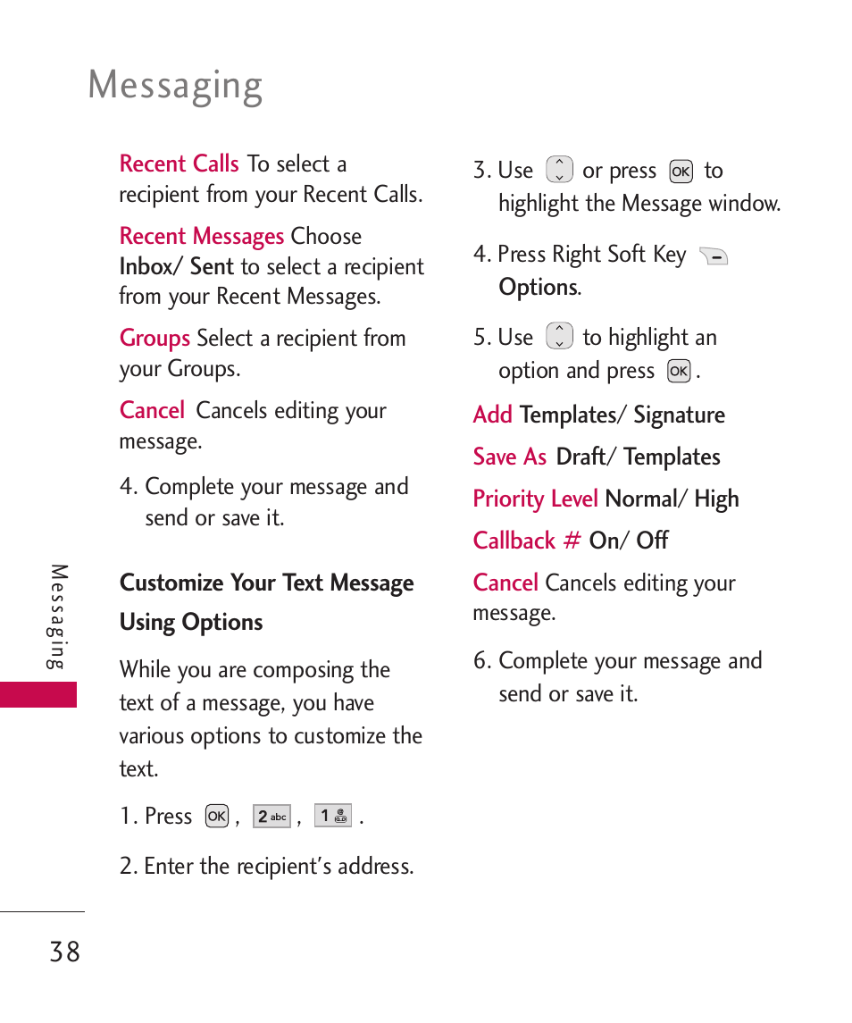 Messaging | LG UX310 User Manual | Page 40 / 238