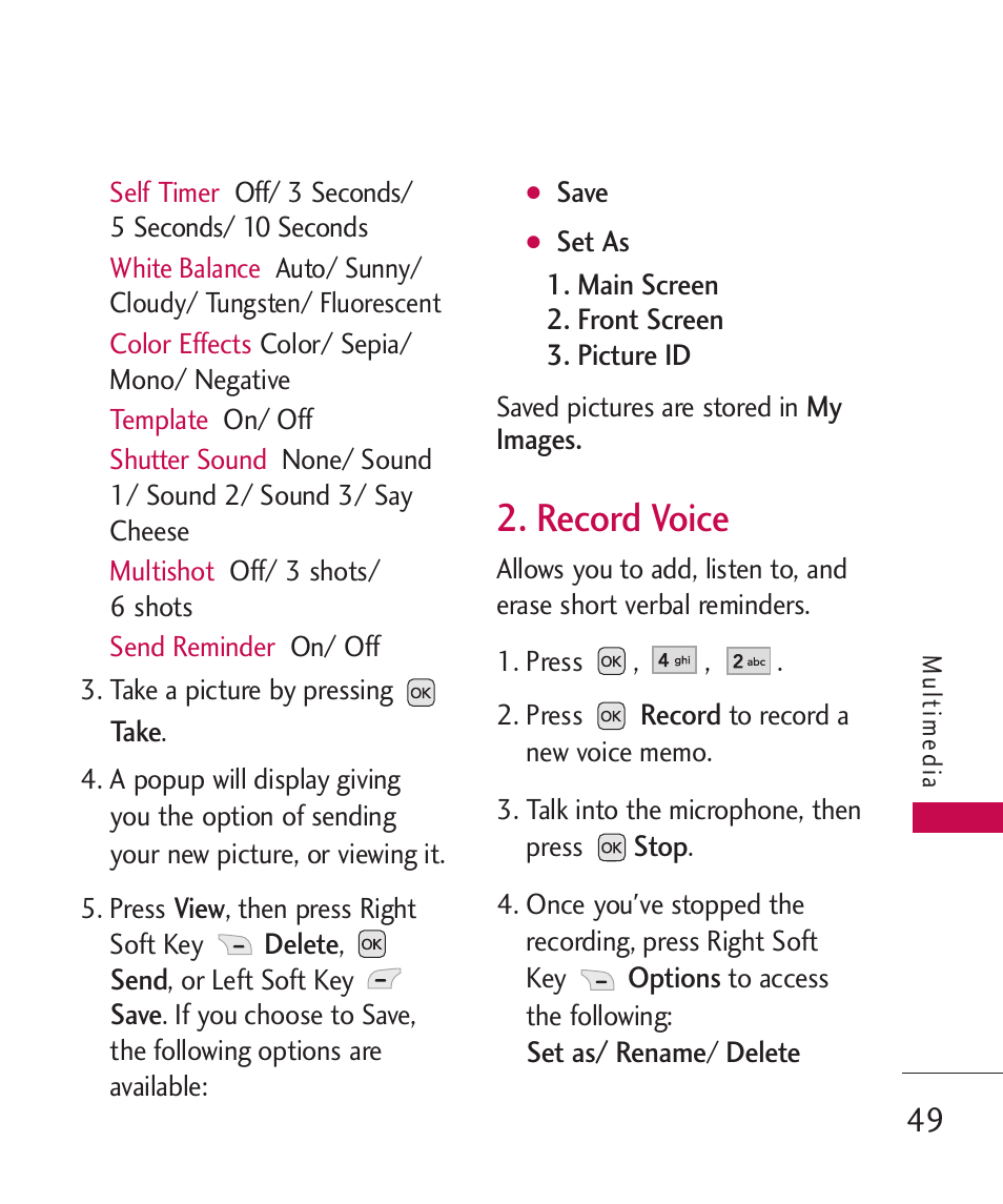 Record voice | LG UX310 User Manual | Page 51 / 238